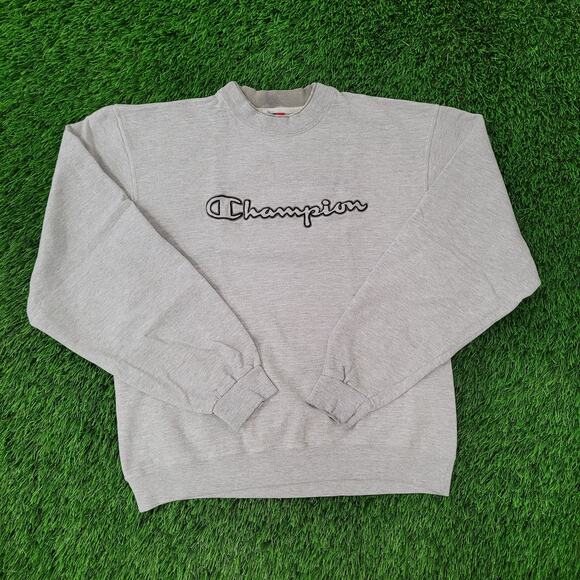 Vintage 90s Champion Script-Logo Sweatshirt Large 21x24 Cropped - Picture 1 of 16